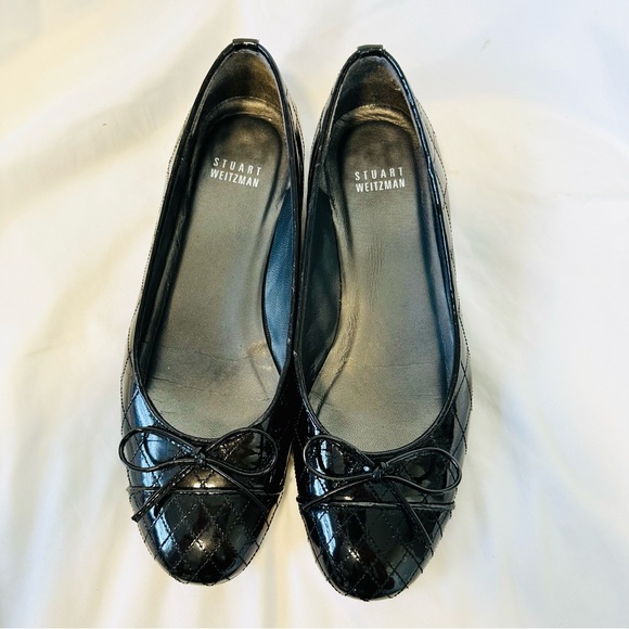 Stuart Weitzman bow quilted patent leather ballerina black flats Quilty - Picture 6 of 15